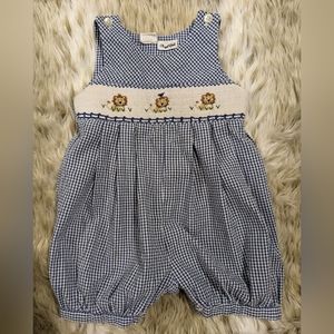 Royal Child Smocking Lion Blue Plaid Romper size 12 Months